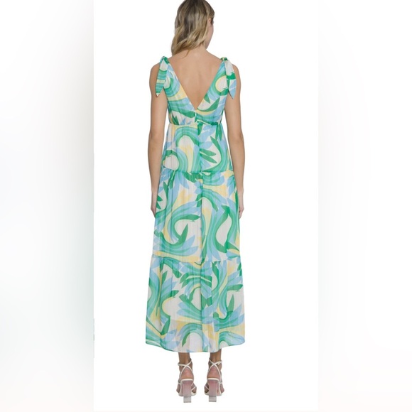 NWT Donna Morgan for Maggy London NOA‎ Tiered Maxi Sundress Cream/Blue Size 12 - Picture 3 of 13